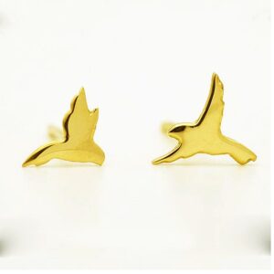 22 Kt Hallmark Real Solid Yellow Gold Flying Bird Post Unique Stud Earrings