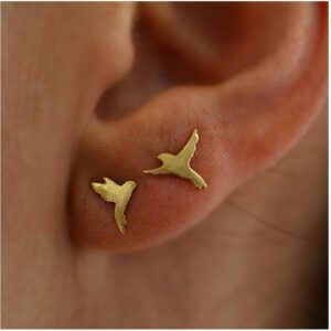 22 Kt Hallmark Real Solid Yellow Gold Flying Bird Post Unique Stud Earrings