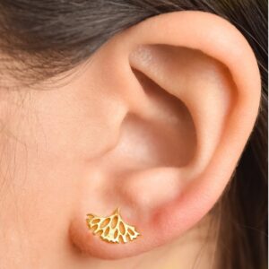 22 Kt Hallmark Real Solid Yellow Gold Coral Branch Screw Back Post Stud Earrings