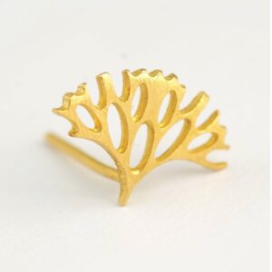 22 Kt Hallmark Real Solid Yellow Gold Coral Branch Screw Back Post Stud Earrings