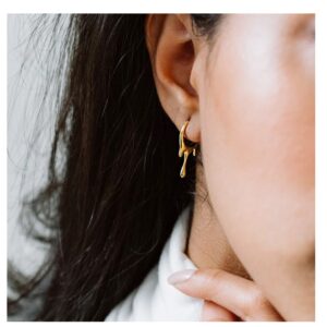 18 Kt Hallmark Real Solid Yellow Gold Dripping Circular Stud Hoop Screw Earrings
