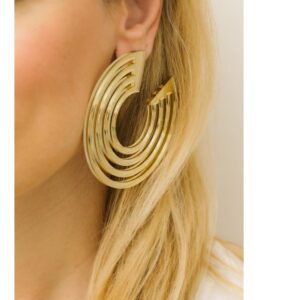 Fine Jewelry 18 Kt Real Solid Yellow Gold Large Hoop Stud Dangle Drop Earrings