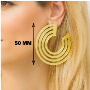 Fine Jewelry 18 Kt Real Solid Yellow Gold Large Hoop Stud Dangle Drop Earrings