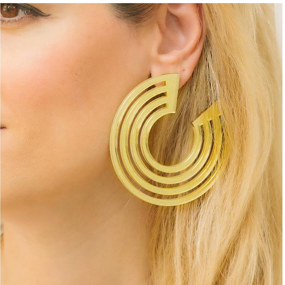 Fine Jewelry 18 Kt Real Solid Yellow Gold Large Hoop Stud Dangle Drop Earrings