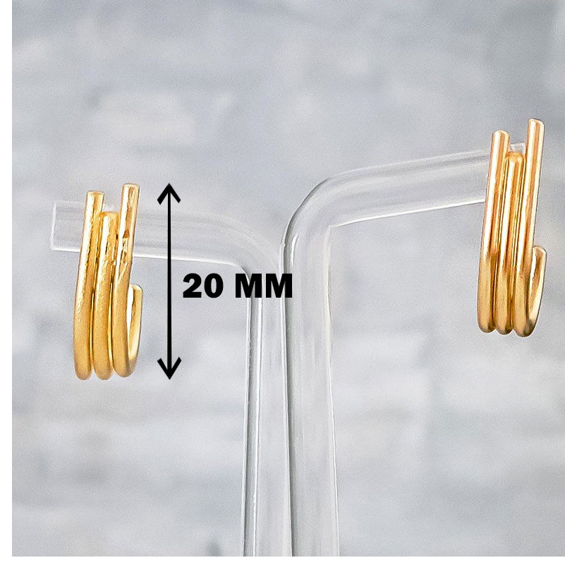 18 Kt Hallmark Real Solid Yellow Gold Urban Wire Modern Gypsy Hoop Stud Earrings - Image 3