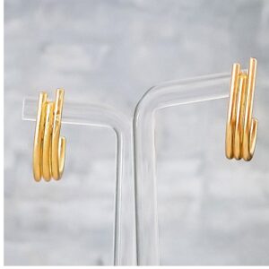 18 Kt Hallmark Real Solid Yellow Gold Urban Wire Modern Gypsy Hoop Stud Earrings