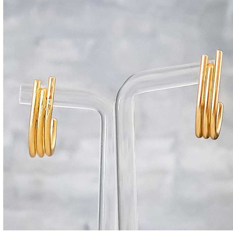 18 Kt Hallmark Real Solid Yellow Gold Urban Wire Modern Gypsy Hoop Stud Earrings - Image 2