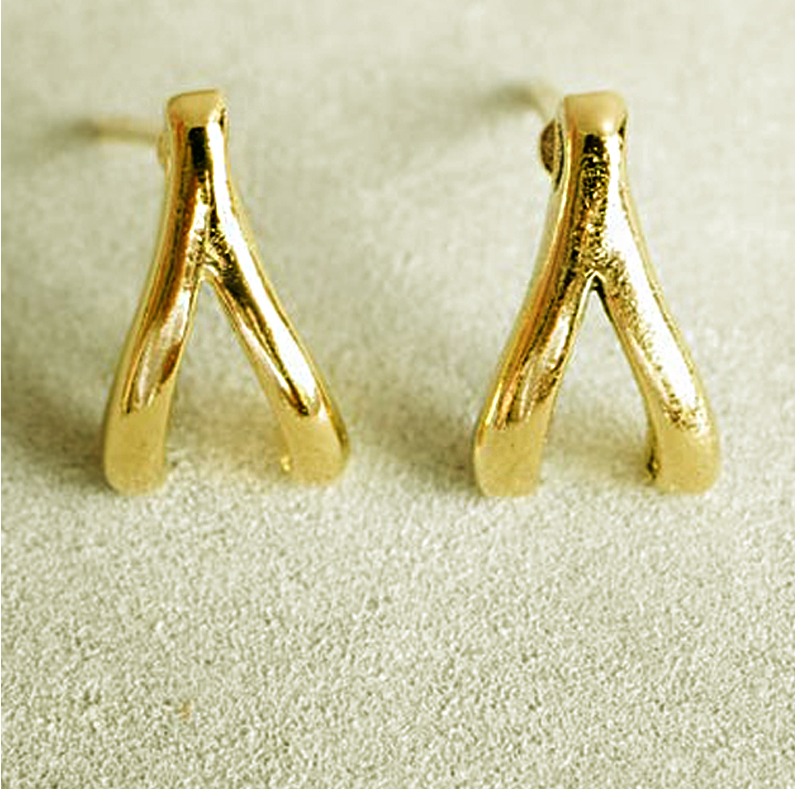 Fine Jewelry 22 Kt Hallmark Real Solid Yellow Gold Wishbone Symbol Stud Earrings - Image 5