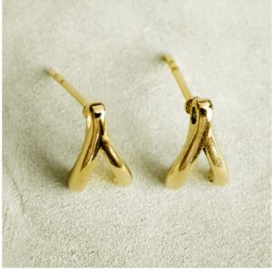 Fine Jewelry 22 Kt Hallmark Real Solid Yellow Gold Wishbone Symbol Stud Earrings