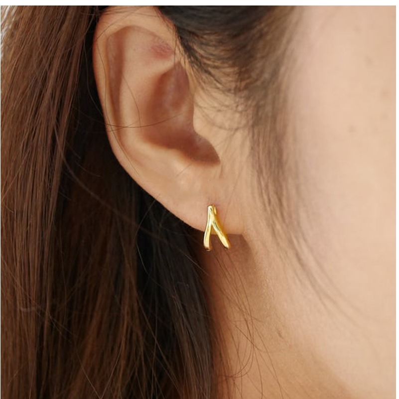 Fine Jewelry 22 Kt Hallmark Real Solid Yellow Gold Wishbone Symbol Stud Earrings - Image 2