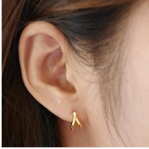 Fine Jewelry 22 Kt Hallmark Real Solid Yellow Gold Wishbone Symbol Stud Earrings