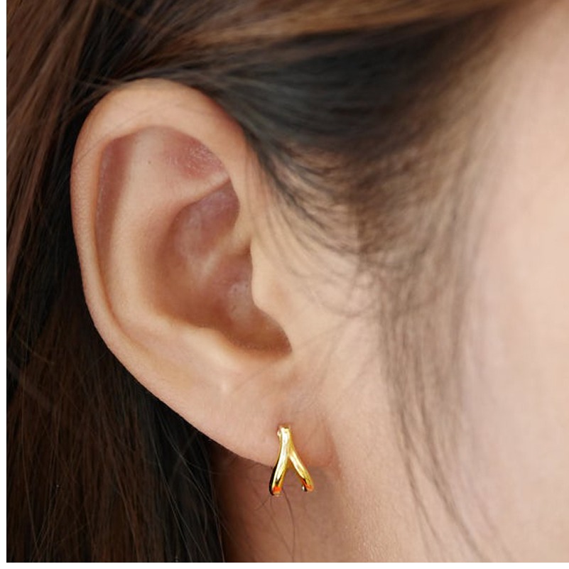 Fine Jewelry 22 Kt Hallmark Real Solid Yellow Gold Wishbone Symbol Stud Earrings