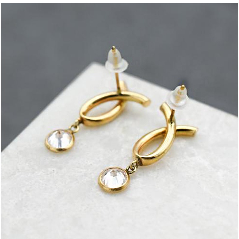 22 Kt Hallmark Real Solid Yellow Gold Modernist CZ Dainty Drop Stud Earrings