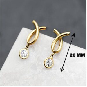 22 Kt Hallmark Real Solid Yellow Gold Modernist CZ Dainty Drop Stud Earrings