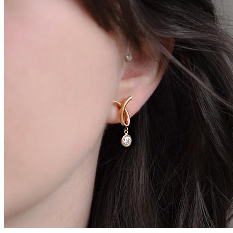 22 Kt Hallmark Real Solid Yellow Gold Modernist CZ Dainty Drop Stud Earrings