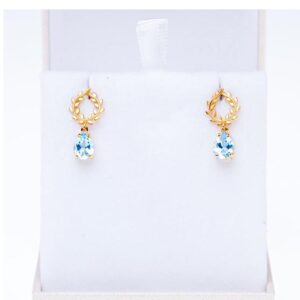 18 Kt Hallmark Real Solid Yellow Gold Olive Leaves Wreath CZ Drop Stud Earrings