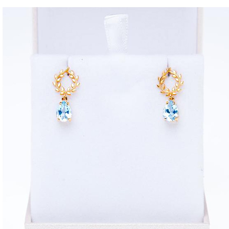 18 Kt Hallmark Real Solid Yellow Gold Olive Leaves Wreath CZ Drop Stud Earrings