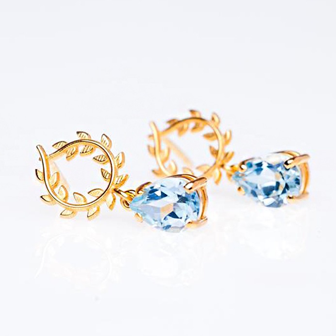 18 Kt Hallmark Real Solid Yellow Gold Olive Leaves Wreath CZ Drop Stud Earrings