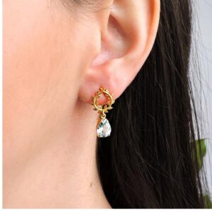 18 Kt Hallmark Real Solid Yellow Gold Olive Leaves Wreath CZ Drop Stud Earrings