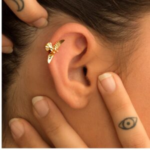 22 Kt Hallmark Real Solid Yellow Gold Hummingbird Small Women'S Stud Earrings