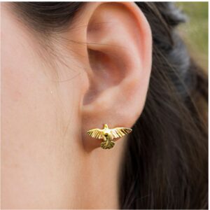 22 Kt Hallmark Real Solid Yellow Gold Hummingbird Small Women'S Stud Earrings