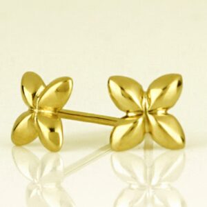 Fine Jewelry 22 Kt Hallmark Real Solid Yellow Gold Flower Stud Screw Earrings