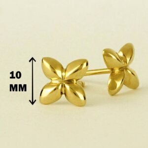 Fine Jewelry 22 Kt Hallmark Real Solid Yellow Gold Flower Stud Screw Earrings