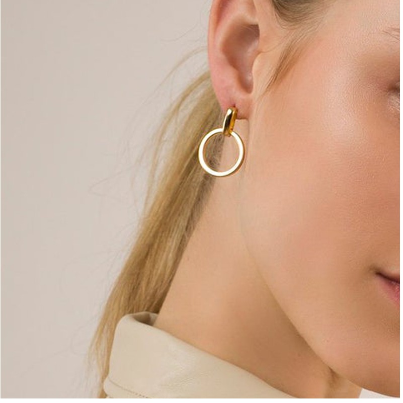 Fine Jewelry 18 Kt Hallmark Real Solid Yellow Gold Modern Dangle Drop Ea