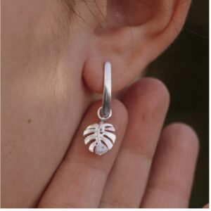 18 Kt Real Solid White Gold Monstera Leaf Lover Dangle Drop Women's Earrings 8g