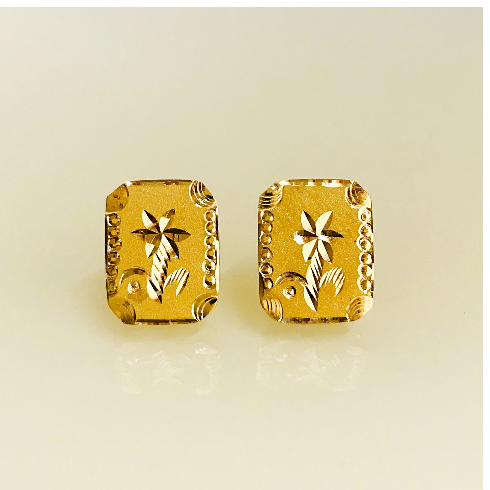 Fine Jewelry 22 Kt Hallmark Real Solid Yellow Gold Flower Stud Screw Earrings