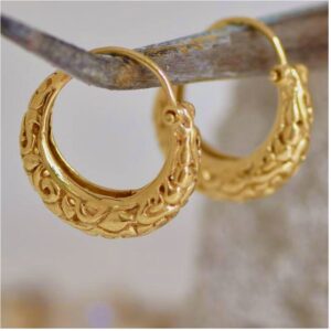 18 Kt Real Solid Yellow Gold Filigree Gypsy Casual Women'S Huggie Hoop Earrings