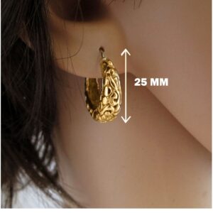 18 Kt Real Solid Yellow Gold Filigree Gypsy Casual Women'S Huggie Hoop Earrings
