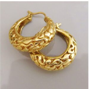18 Kt Real Solid Yellow Gold Filigree Gypsy Casual Women'S Huggie Hoop Earrings