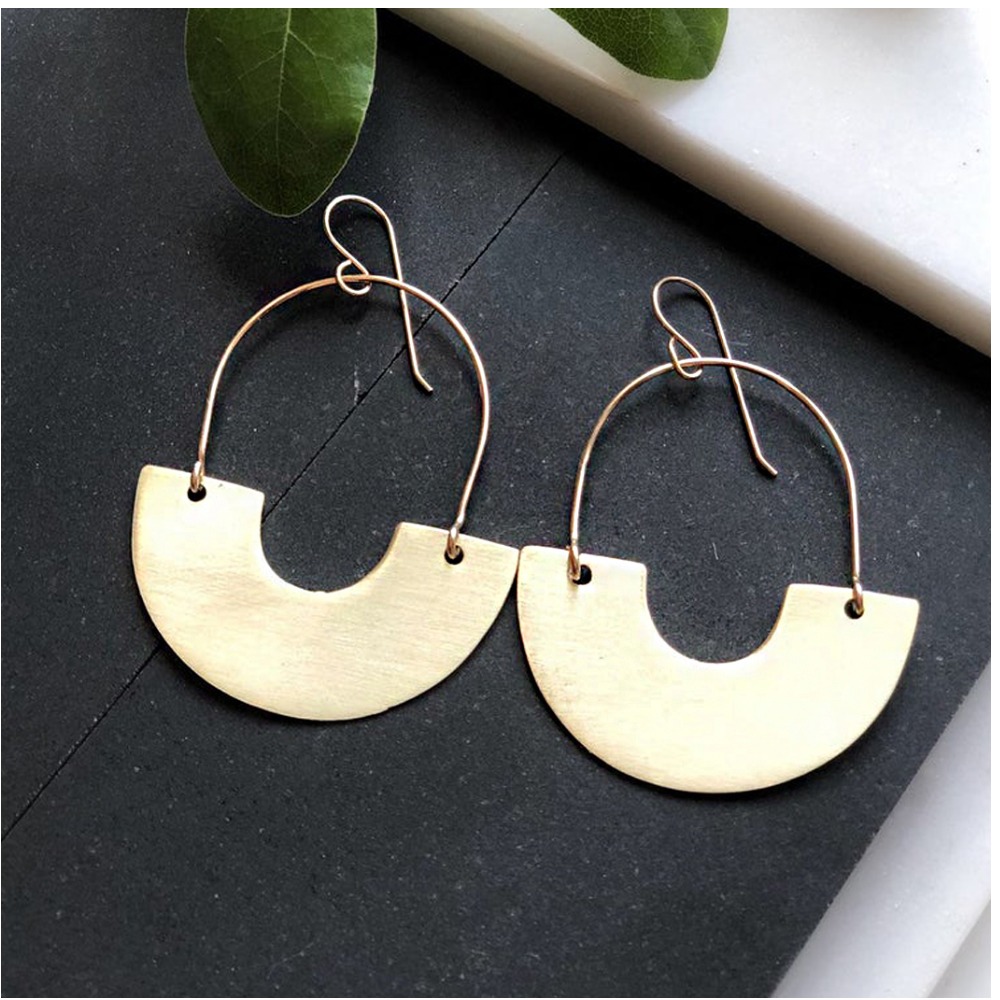 14 Kt Hallmark Real Solid White Gold Rhea Cutout Huggie Hoop Drop Nox Earrings - Image 2