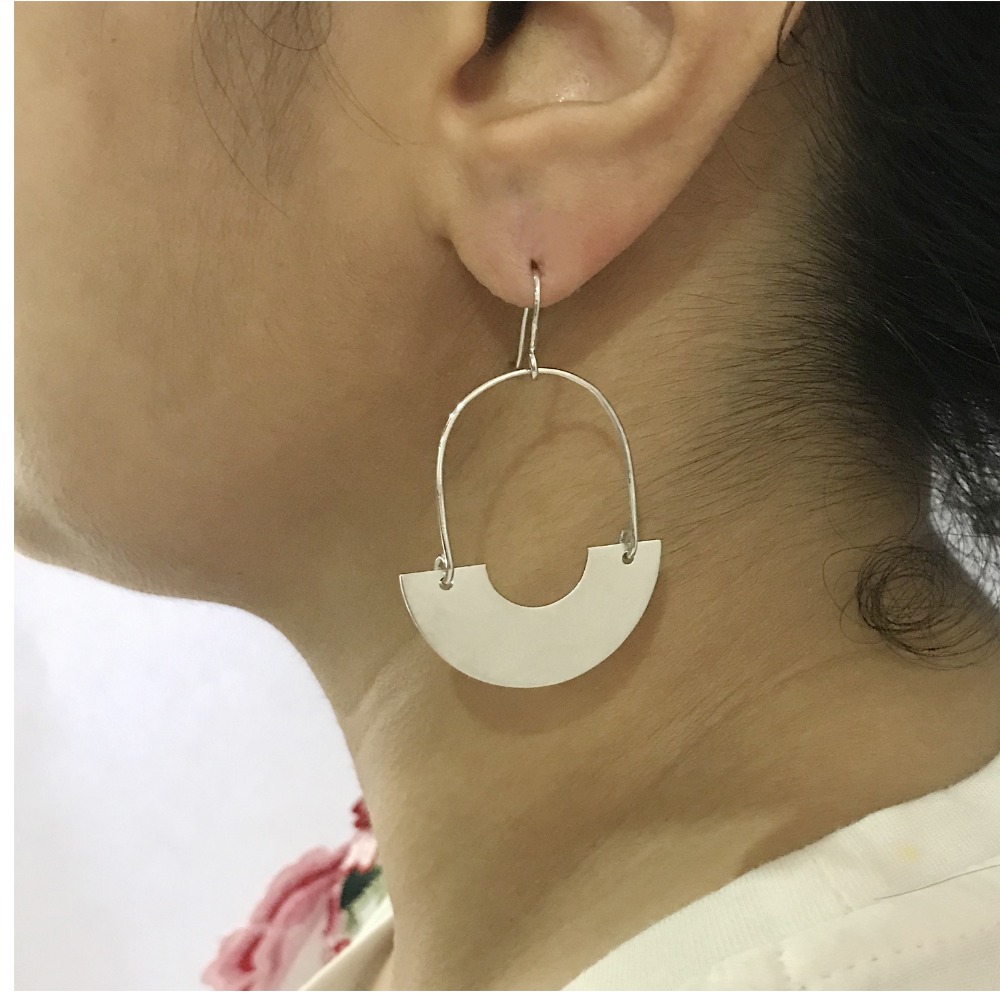 14 Kt Hallmark Real Solid White Gold Rhea Cutout Huggie Hoop Drop Nox Earrings