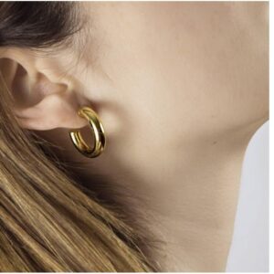 18 Kt Hallmark Real Solid Yellow Solid Dainty Chunky Gold Huggie Hoop Earrings