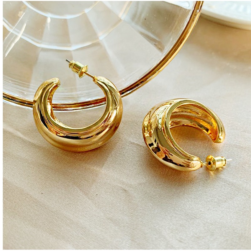 22 Kt Hallmark Real Solid Yellow Chunky Thick Gold Vintage Huggie Hoop Earrings - Image 5