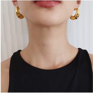 22 Kt Hallmark Real Solid Yellow Chunky Thick Gold Vintage Huggie Hoop Earrings