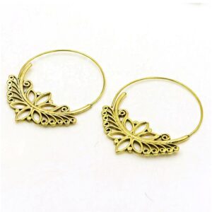 18 Kt Hallmark Real Solid Yellow Gold Tribal Boho Hoop Dangle Drop Earrings
