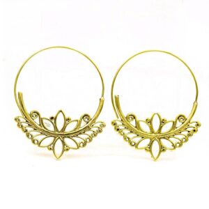 18 Kt Hallmark Real Solid Yellow Gold Tribal Boho Hoop Dangle Drop Earrings