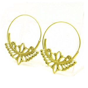 18 Kt Hallmark Real Solid Yellow Gold Tribal Boho Hoop Dangle Drop Earrings