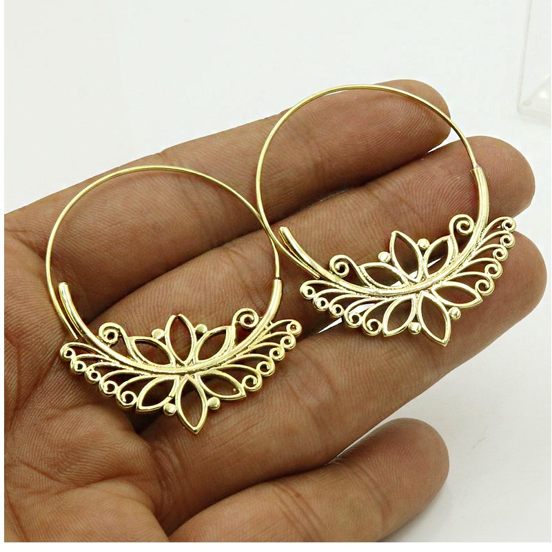 18 Kt Hallmark Real Solid Yellow Gold Tribal Boho Hoop Dangle Drop Earrings