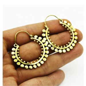 18 Kt Hallmark Real Solid Yellow Gold Tribal Boho Hoop Dangle Drop Earrings