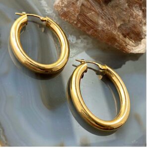 18 Kt Hallmark Real Solid Yellow Gold Classic Plain Oval Tubular Hoop Earrings