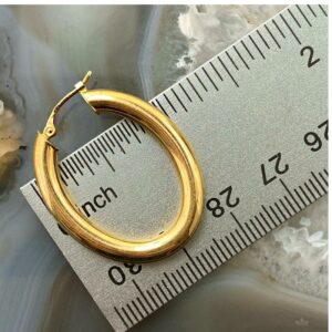 18 Kt Hallmark Real Solid Yellow Gold Classic Plain Oval Tubular Hoop Earrings