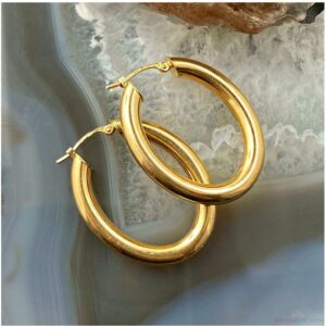 18 Kt Hallmark Real Solid Yellow Gold Classic Plain Oval Tubular Hoop Earrings