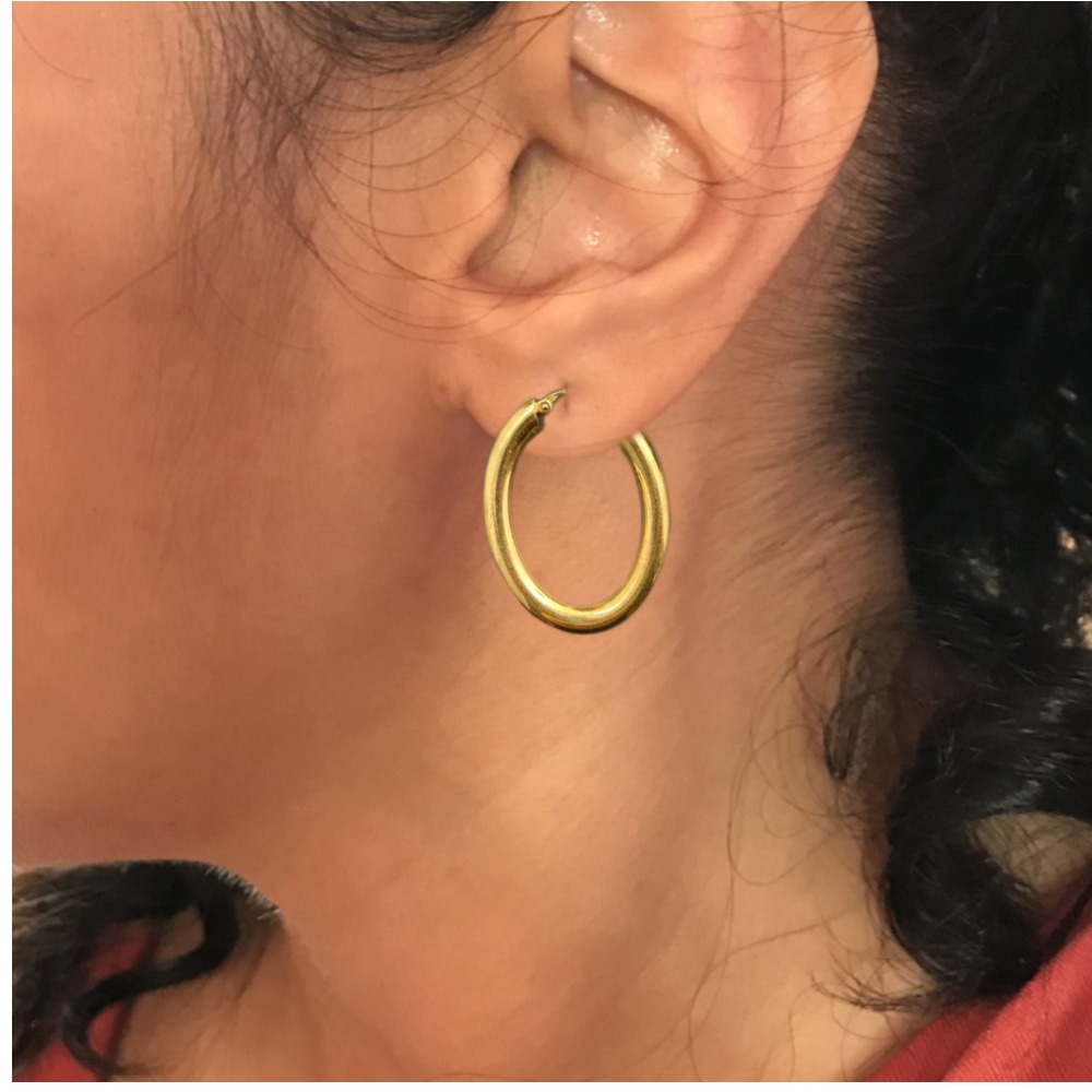 18 Kt Hallmark Real Solid Yellow Gold Classic Plain Oval Tubular Hoop Earrings