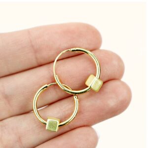 18 Kt Hallmark Real Solid Yellow Gold Geometric Tiny Box Huggie Hoop Earrings