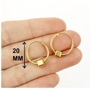 18 Kt Hallmark Real Solid Yellow Gold Geometric Tiny Box Huggie Hoop Earrings