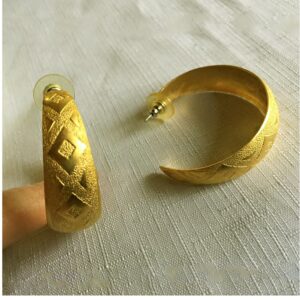 18 Kt Hallmark Real Solid Yellow Gold Etched Huggie Hoop Earrings Screw Back